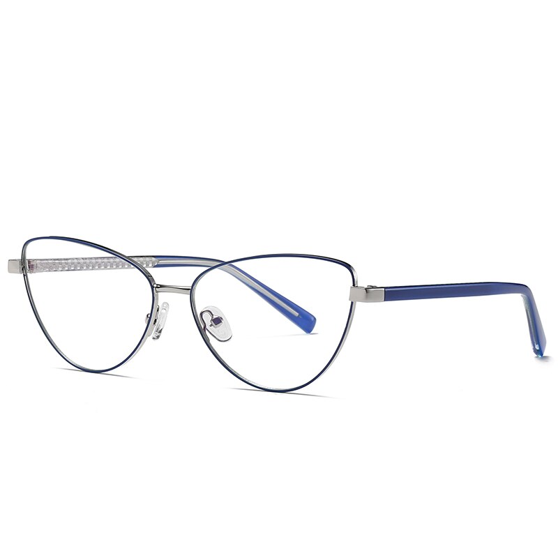 Oveliness Women's Full Rim Triangular Cat Eye Alloy Eyeglasses Pf3006 Full Rim Oveliness blue silver  