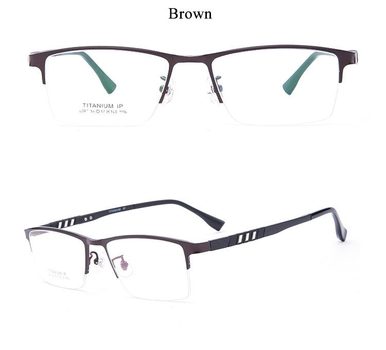 Men's Semi Rim Titanium Frame Eyeglasses Lb079 Semi Rim Bclear Brown  