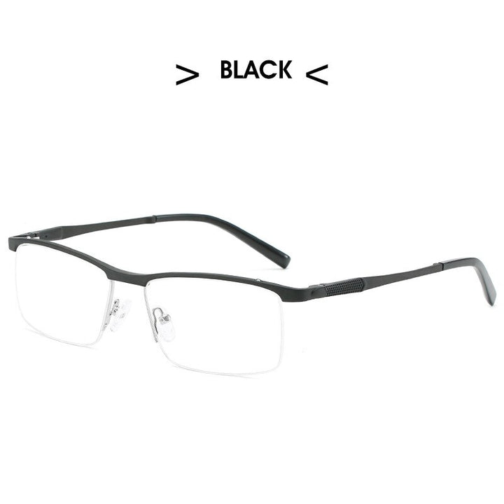 Hdcrafter Men's Semi Rim Square Aluminum Magnesium Alloy Frame Eyeglasses 6303 Semi Rim Hdcrafter Eyeglasses Black  