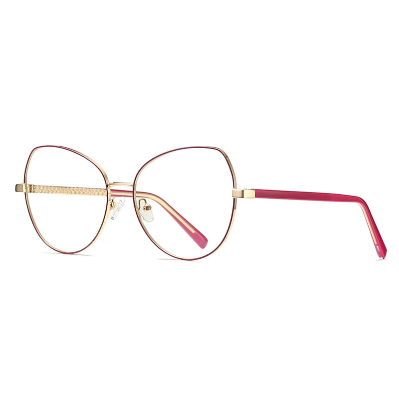 Hotochki Women's Full Rim Cat Eye Alloy Frame Eyeglasses 3001 Full Rim Hotochki Gold Rose Red  