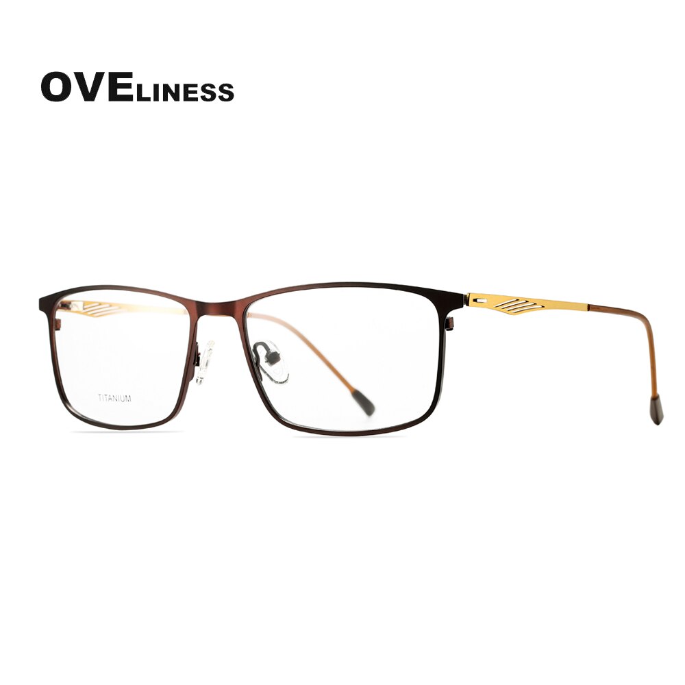 Oveliness Men's Ful Rim Square Screwless Titanium Alloy Eyeglasses Ol88p35 Frame Oveliness coffee  