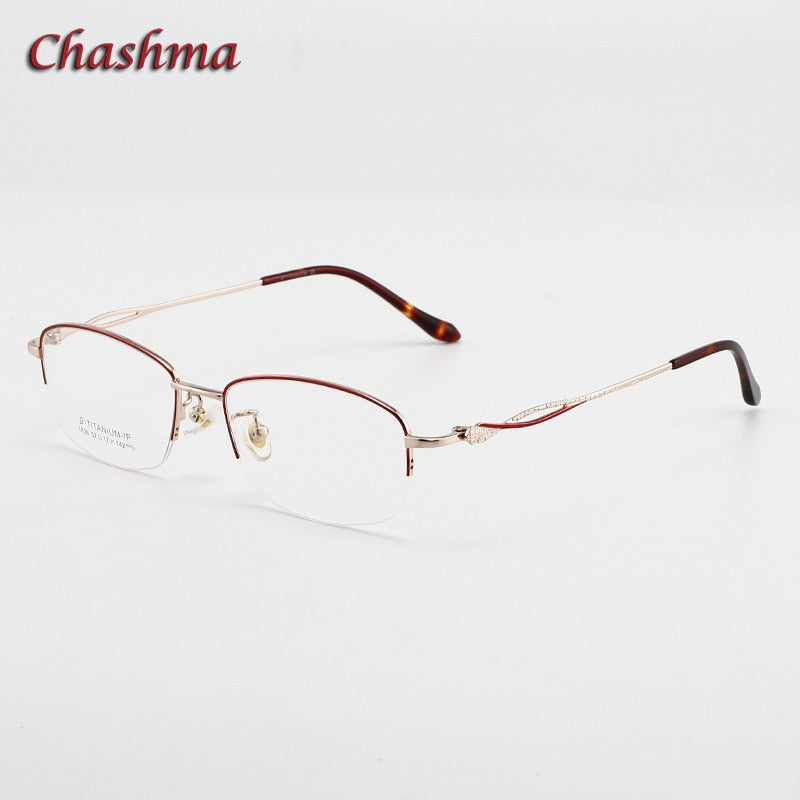 Chashma Ochki Women's Semi Rim Square Titanium Eyeglasses 1836 Semi Rim Chashma Ochki Gold Red  