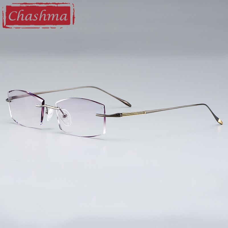 Unisex Rimless Titanium Frame Tinted Lens Eyeglasses 9083 Rimless Chashma Gray  