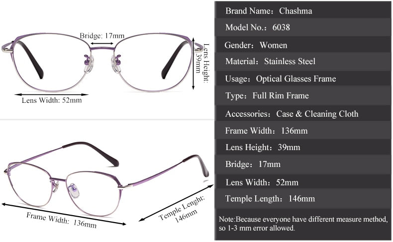 Chashma Ottica Women's Full Rim Round Square Stainless Steel Eyeglasses 835 Full Rim Chashma Ottica   