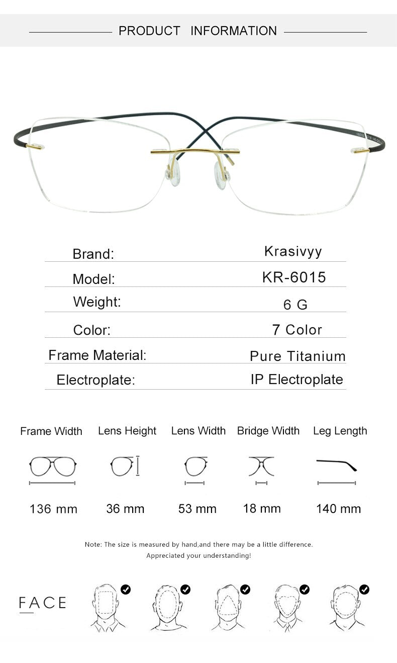 Krasivyy Unisex Rimless Square Oval Eyeglasses Kr6015 Rimless Krasivyy   