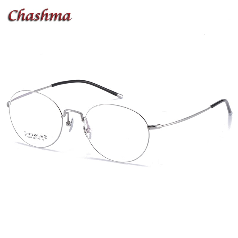 Chashma Ochki Unisex Full Rim Round Titanium Eyeglasses 6614 Full Rim Chashma Ochki Silver  