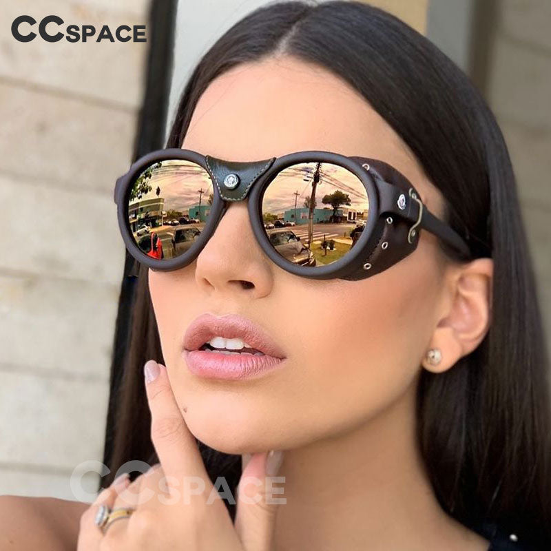 CCspace Unisex Full Rim Oval Round Resin Frame Steampunk Sunglasses 46311 Sunglasses CCspace Sunglasses   
