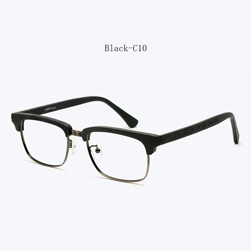 Hdcrafter Men's Full Rim Square Wood Titanium Frame Eyeglasses Ta12321 Full Rim Hdcrafter Eyeglasses Black  