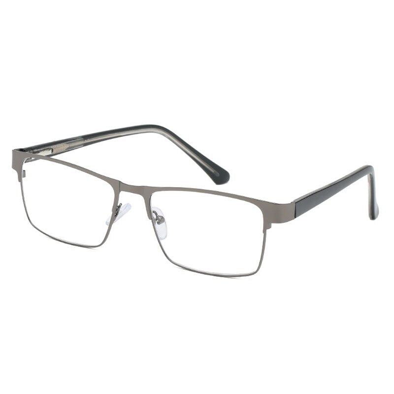 Hotony Men's Full Rim Square Alloy Frame Reading Glasses R89865 Reading Glasses Hotony +100 gray 