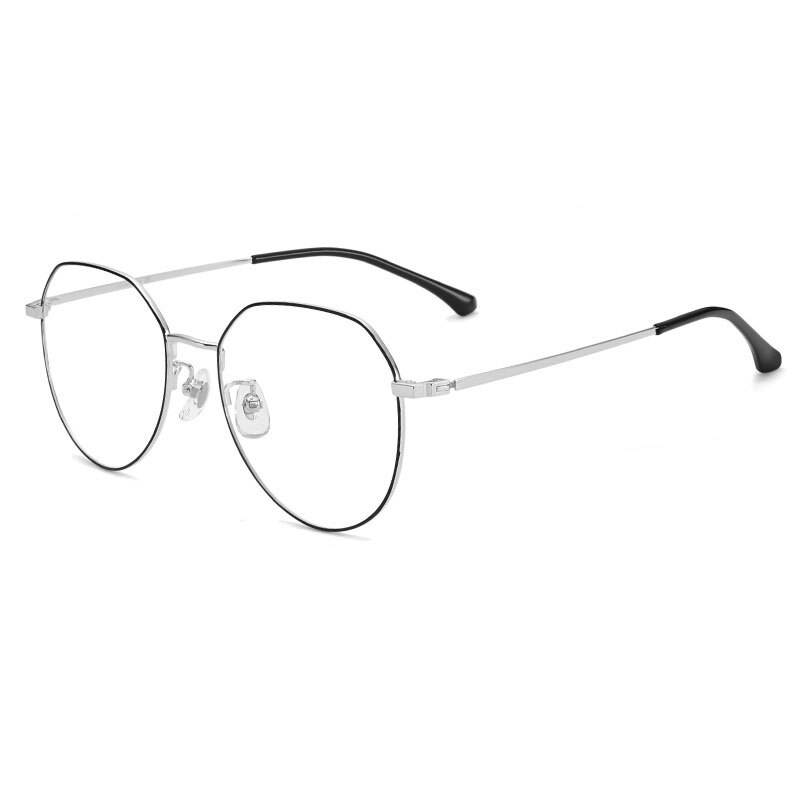 Handoer Unisex Full Rim Oval Round Titanium Eyeglasses 89180 Full Rim Handoer BLACK SILVER  
