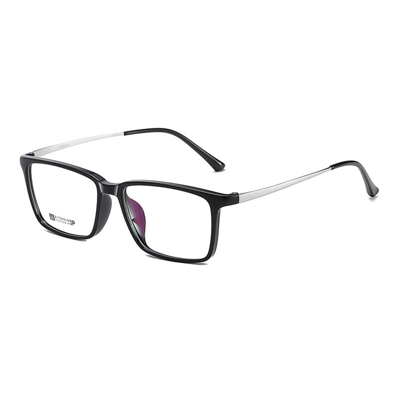 Hotochki Men's Full Rim Beta Titanium Frame Rectangular Eyeglasses 7036 Full Rim Hotochki Black Silver  