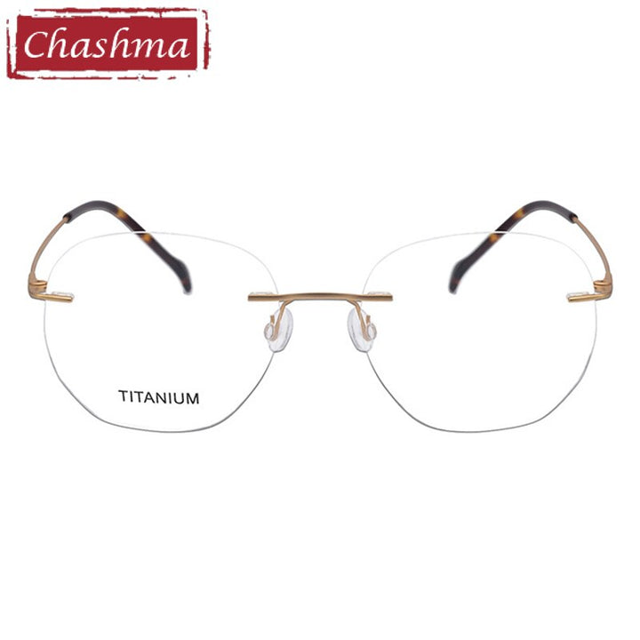 Unisex Round Rimless Titanium Frame Eyeglasses 5010 Rimless Chashma Gold  