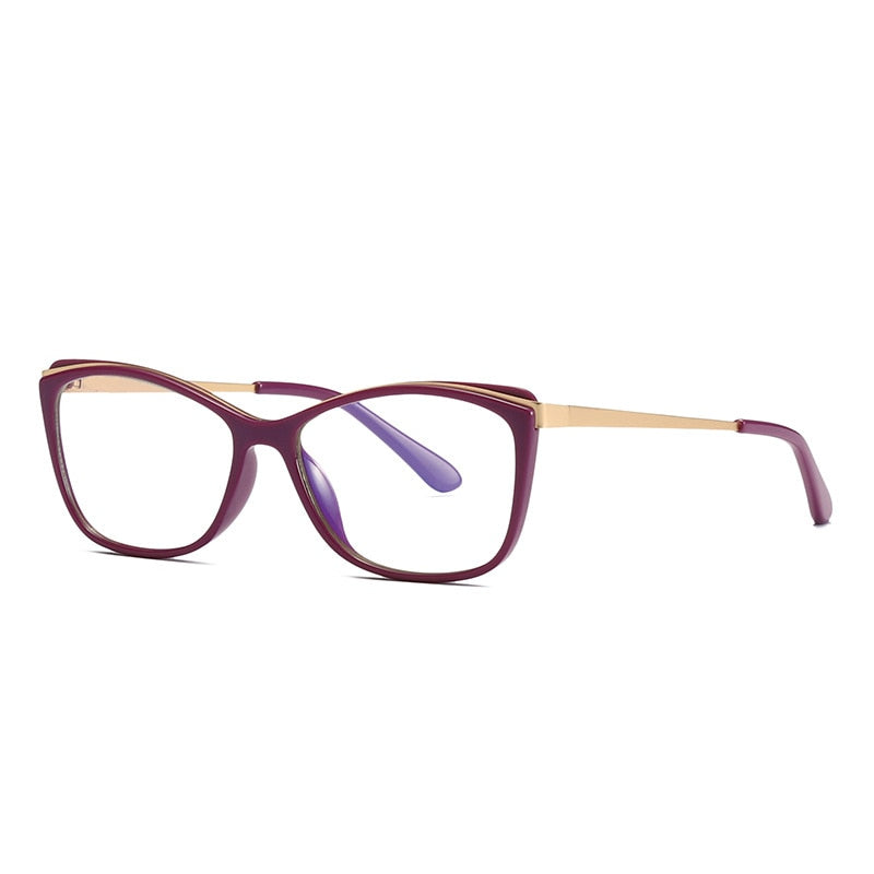 CCSpace Women's Full Rim Rectangle Cat Eye Frame Eyeglasses 49399 Full Rim CCspace C4Purple  