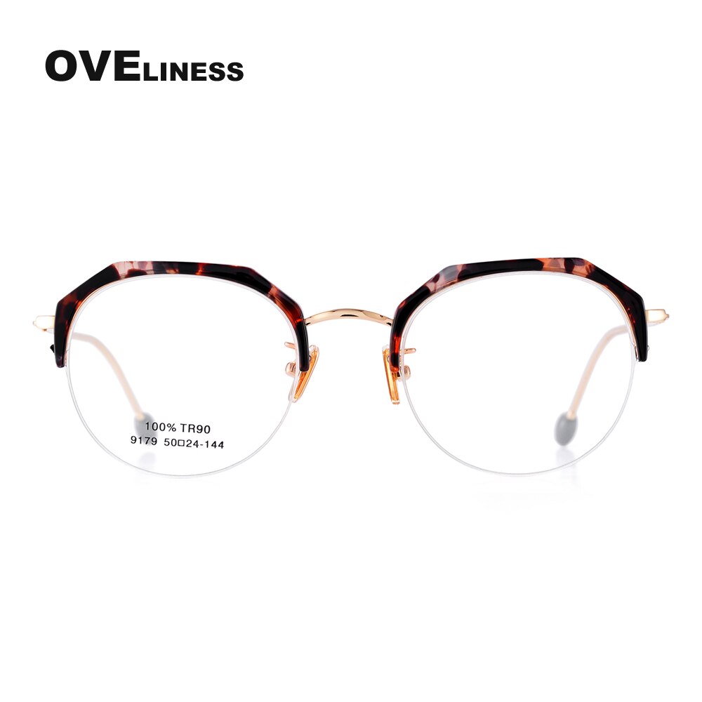 Oveliness Women's Semi Rim Round Acetate Alloy Eyeglasses 9179 Semi Rim Oveliness   