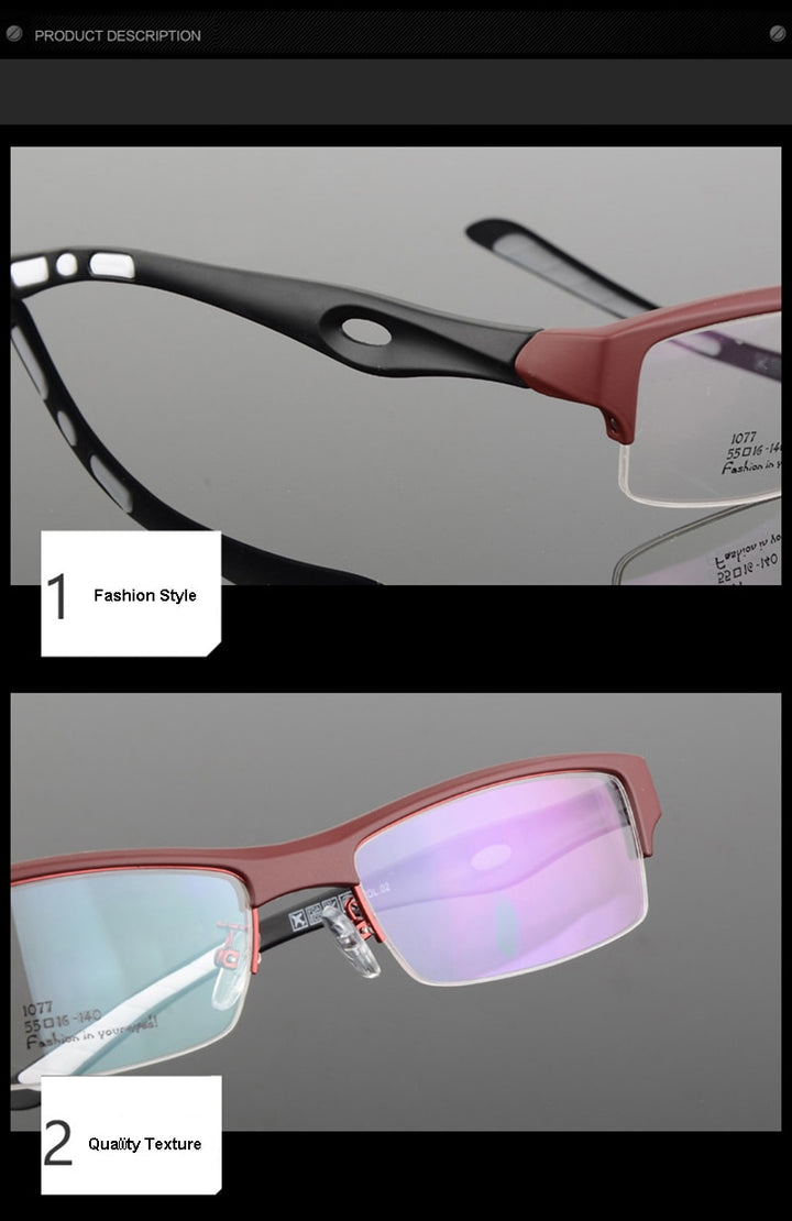 Hotony Men's Semi Rim TR 90 Resin Rectangular Sport Frame Eyeglasses 1077 Sport Eyewear Hotony   
