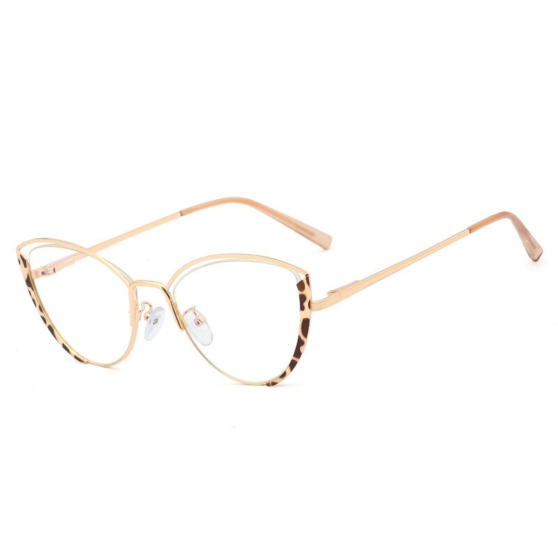 CCspace Unisex Full Rim Cat Eye Alloy Frame Eyeglasses 48222 Full Rim CCspace C13Leopard  