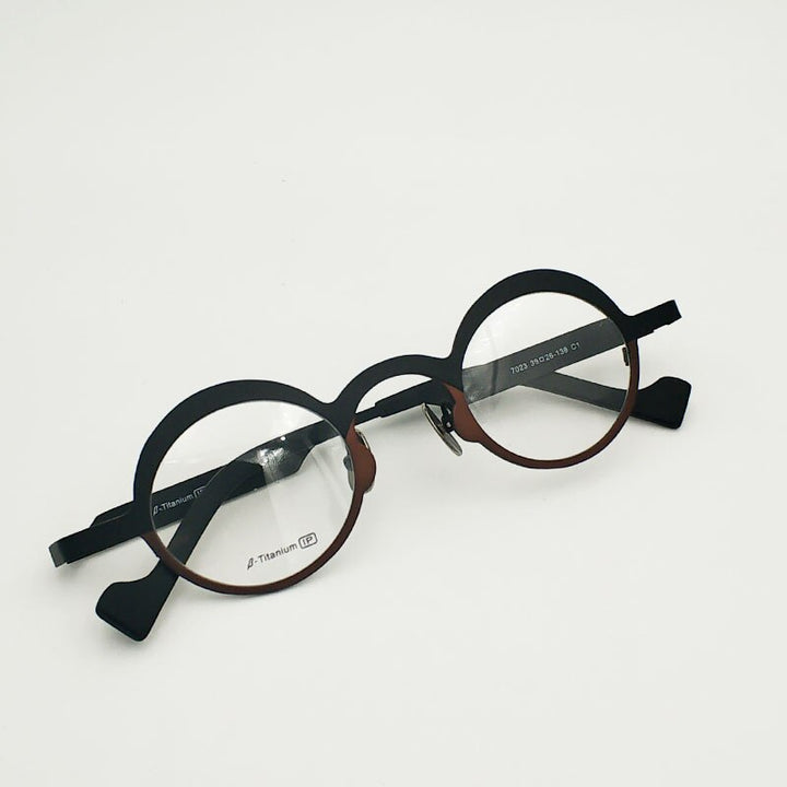 Unisex Retro Round Eyeglasses Pure Titanium Frame 7023 Frame Yujo   