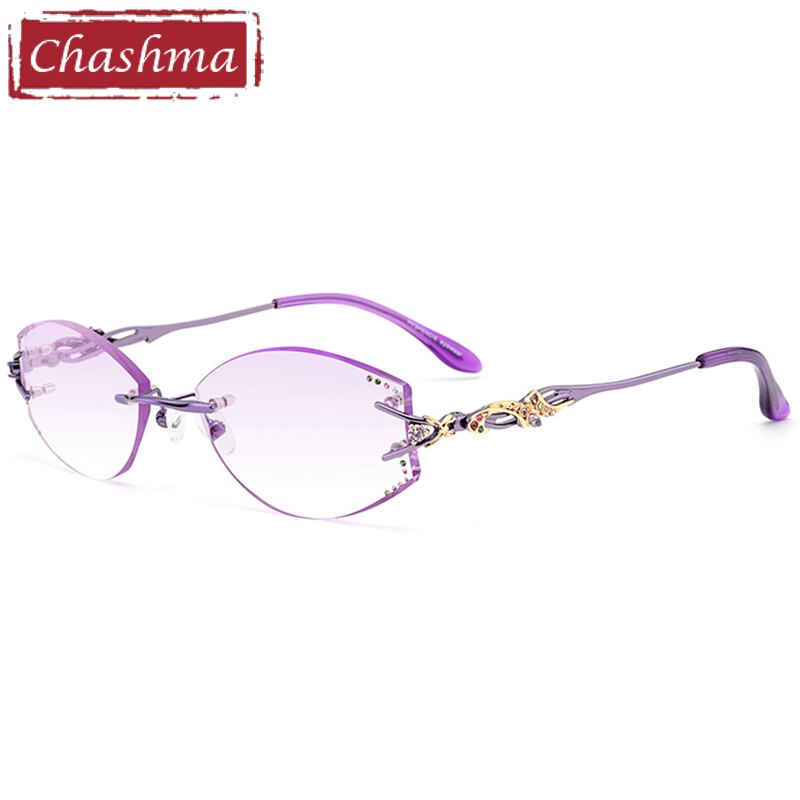 Chashma Ottica Women's Irregular Oval Titanium Eyeglasses Tinted Lenses 80363 Frame Chashma Ottica Purple  