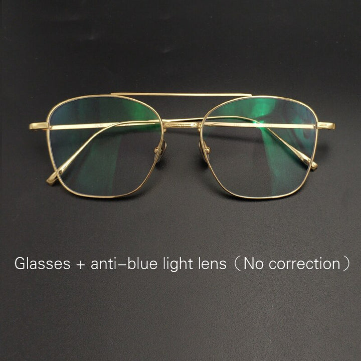 Unisex Retro Double Bridge Eyeglasses Titanium Frame Customizable Lenses Frame Yujo Gold China 