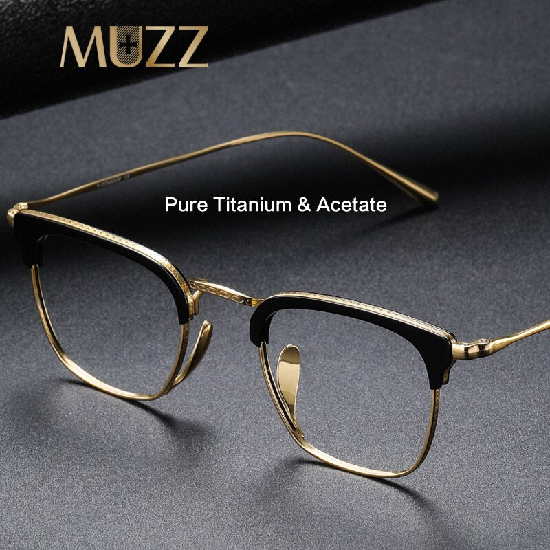 Muzz Men's Full Rim Square Titanium Acetate Frame Eyeglasses 11121 Full Rim Muzz   
