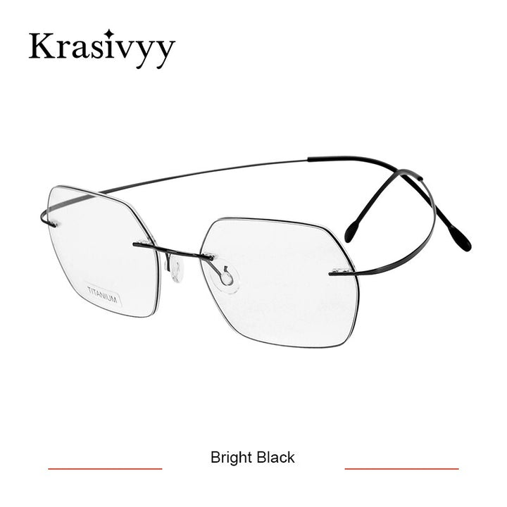 Krasivyy Unisex Rimless Hexagon Titanium Eyeglasses Kr6018 Rimless Krasivyy Bright Black  