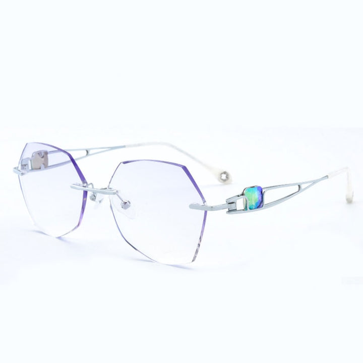 Reven Jate Titanium Rimless Diamond Cutting Woman Glasses Frame Eyeglasses Eyewear 88037 Rimless Reven Jate silver  
