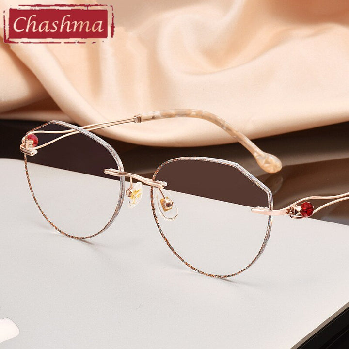 Women's Retro Diamond Trimmed Rimless Titanium Frame Eyeglasses 2543 Rimless Chashma Default Title  