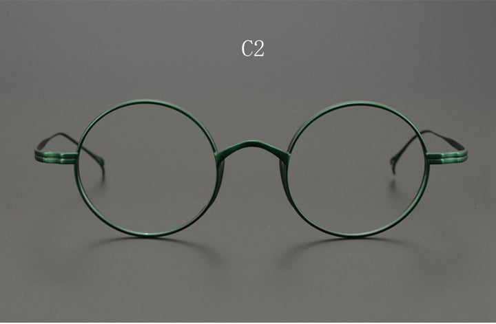Yujo Unisex Full Rim 43mm Round Titanium Eyeglasses Full Rim Yujo   