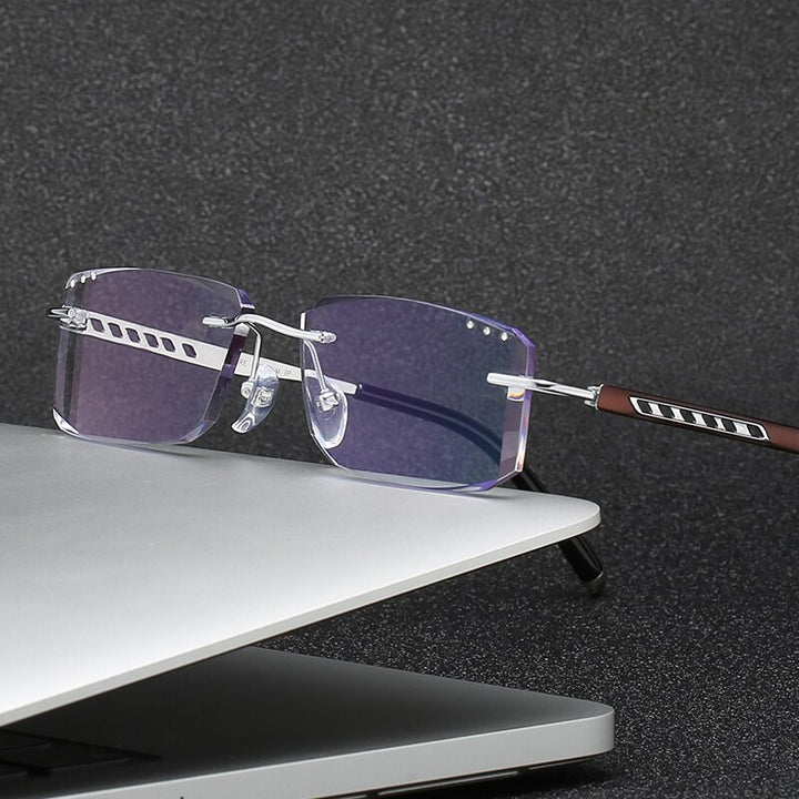 Zirosat 814W Unisex Eyeglasses Pure Titanium Rimless Diamond Cutting Rimless Zirosat   