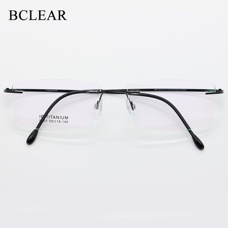 Unisex Rimless Titanium Frame Eyeglasses Customizable Lenses 9007 Rimless Bclear black  