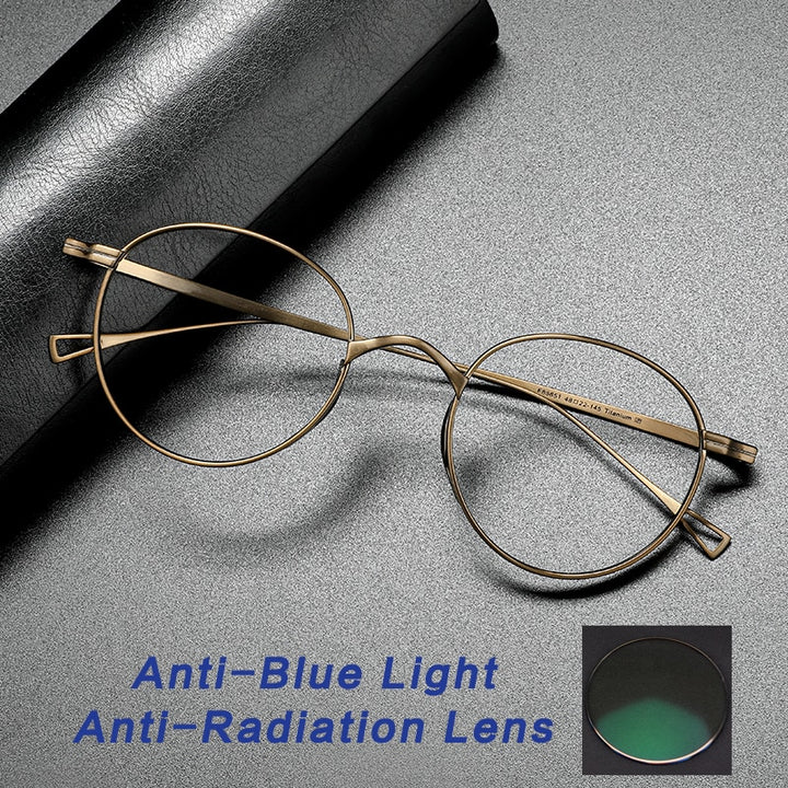 Gatenac Unisex Full Rim Round Titanium Frame Eyeglasses Gxyj485 Full Rim Gatenac Bronze Anti-blue  