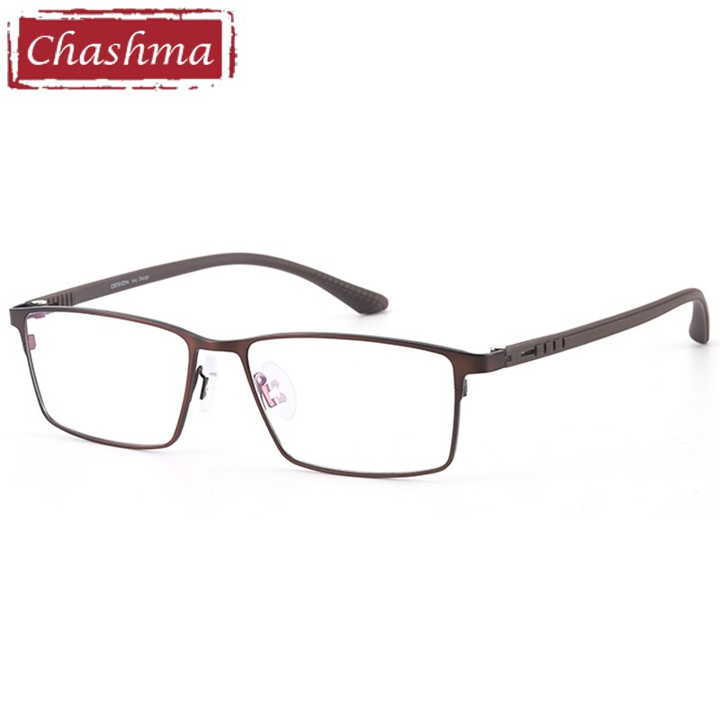 Chashma Ottica Men's Full Rim Large Square Titanium Alloy Eyeglasses 9386 Full Rim Chashma Ottica Brown  