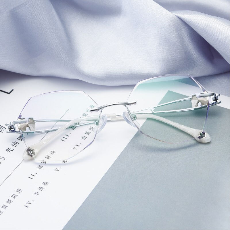 Reven Jate Unisex Rimless Square Titanium Eyeglasses 88037 Rimless Reven Jate   