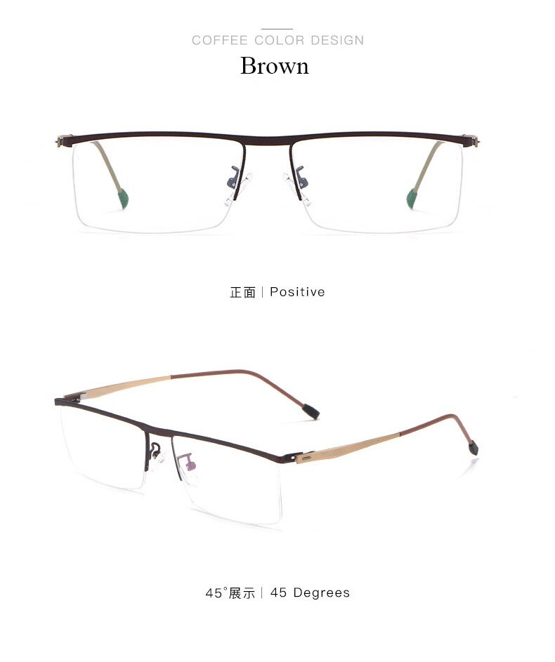 Men's Half Rim Titanium Alloy Frame Spring Hinge Eyeglasses 8827 Semi Rim Bclear Brown  