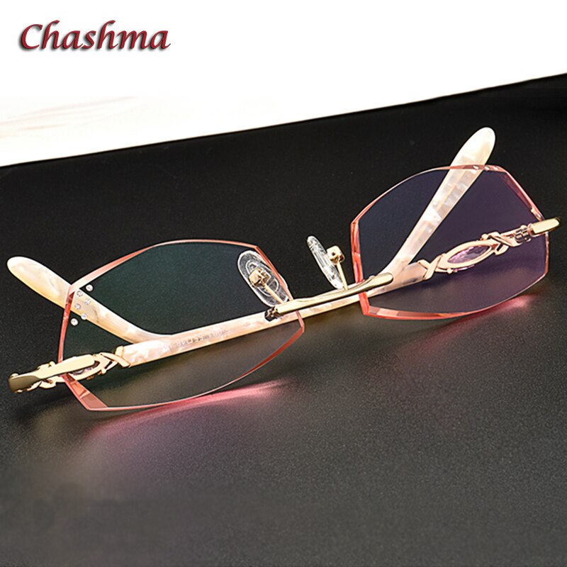 Chashma Ochki Women's Rimless Oval Square Titanium Eyeglasses Tinted Lenses E031 Rimless Chashma Ochki   