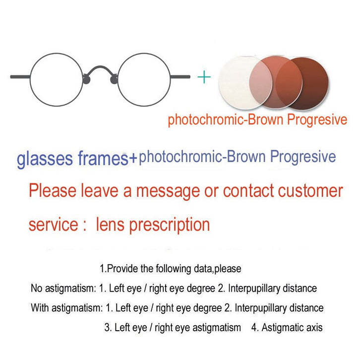 Unisex Handcrafted Small Round Eyeglasses Customizable Lenses Frame Yujo 1.61 Index Progressive Photochromic Brown China 