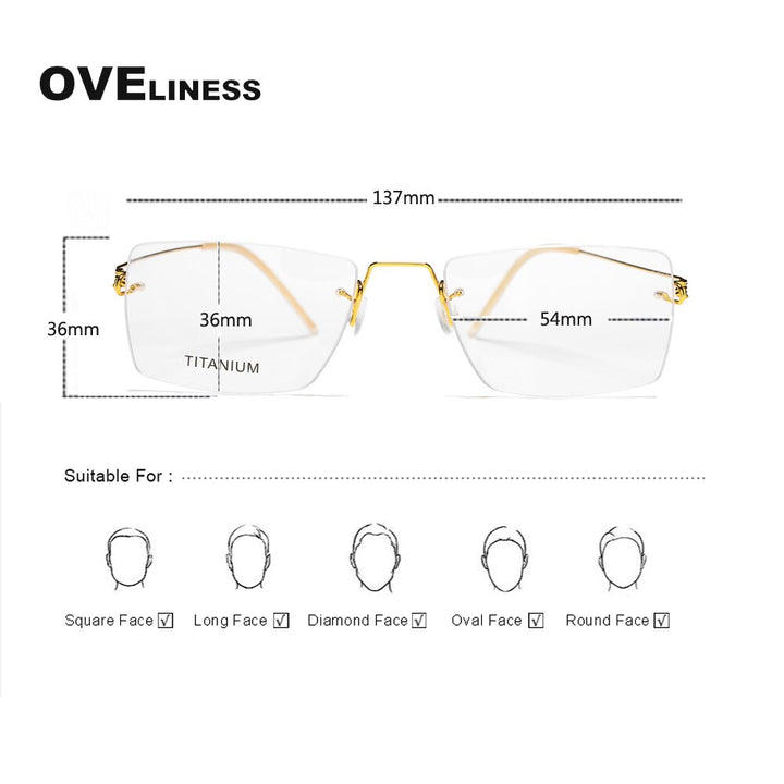 Oveliness Unisex Rimless Square Screwless Titanium Eyeglasses R02 Rimless Oveliness   