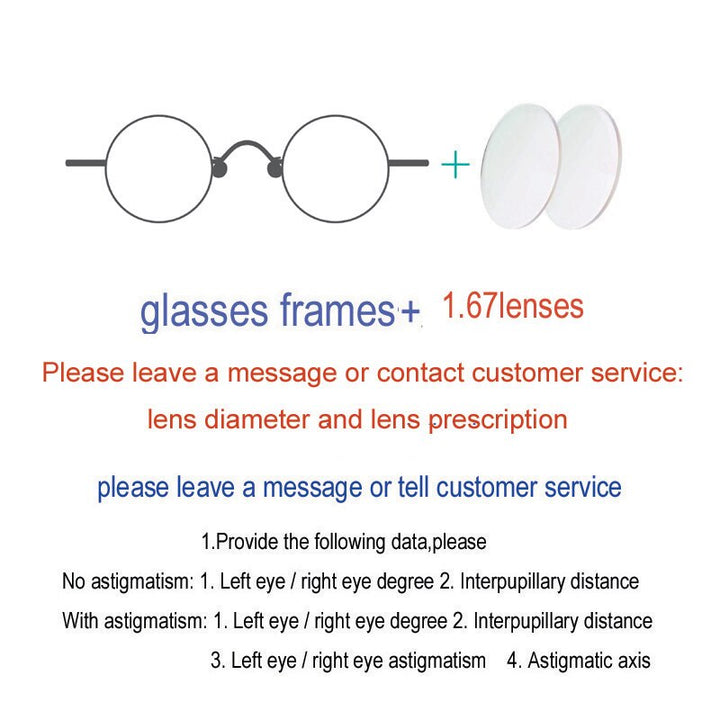 Unisex Handcrafted Circular Stainless Steel Frame Customizable Lens Eyeglasses Frame Yujo 1.67lens China 