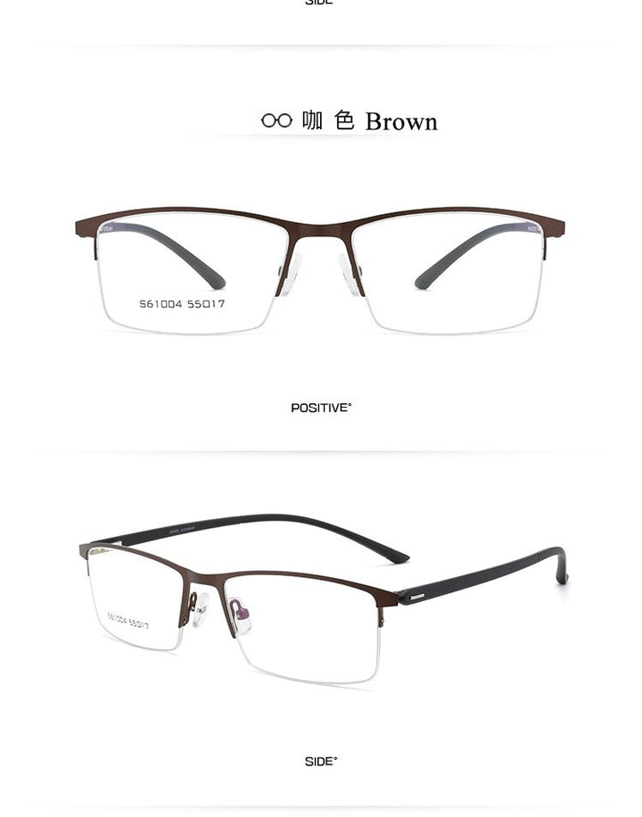 Men's Semi Rim Alloy Frame Eyeglasses 61004 Semi Rim Bclear Dark Brown  