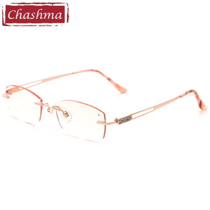 Women's Rimless Titanium Frame Tinted Diamond Cut Lens Eyeglasses 6048 Rimless Chashma Brown Lenses  