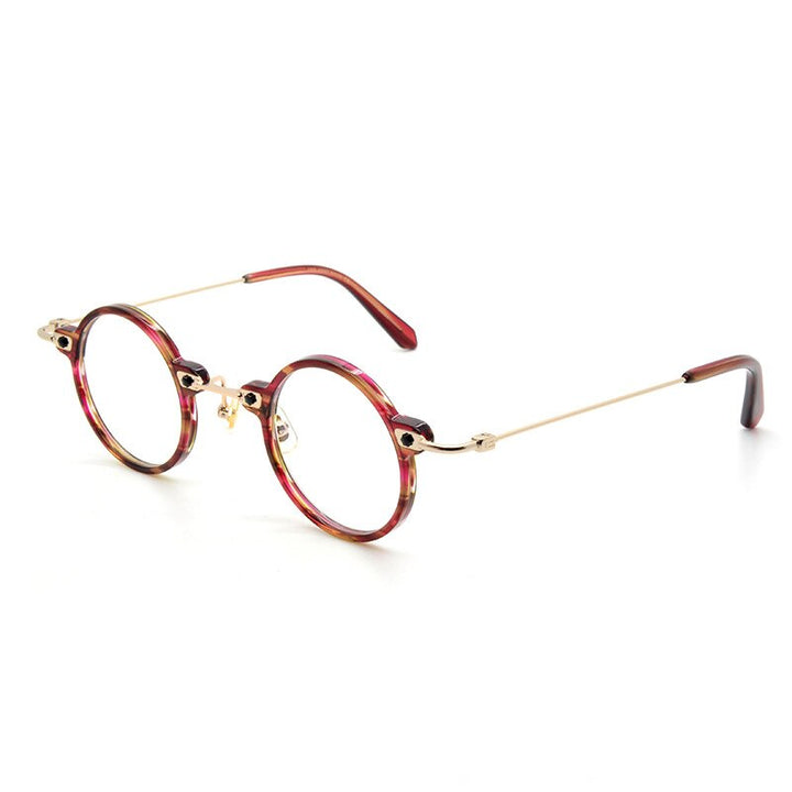 Unisex Acetate Metal Small Round Full Rim Frame Eyeglasses Full Rim Aissuarvey Eyeglasses Red  