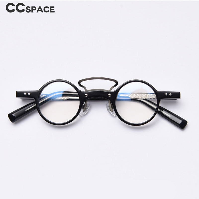 CCSpace Unisex Full Rim Round Acetate Punk Double Bridge Frame Eyeglasses 49805 Full Rim CCspace   