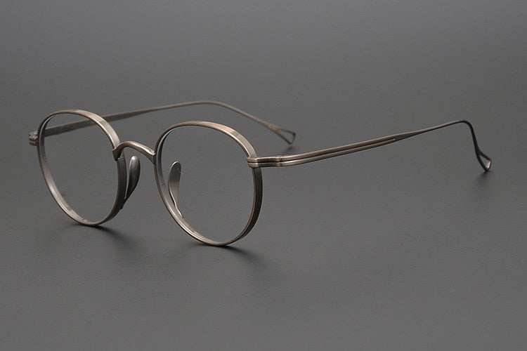 Muzz Men's Full Rim Round Brushed Titanium Frame Eyeglasses 10518T Full Rim Muzz Dark Brown  