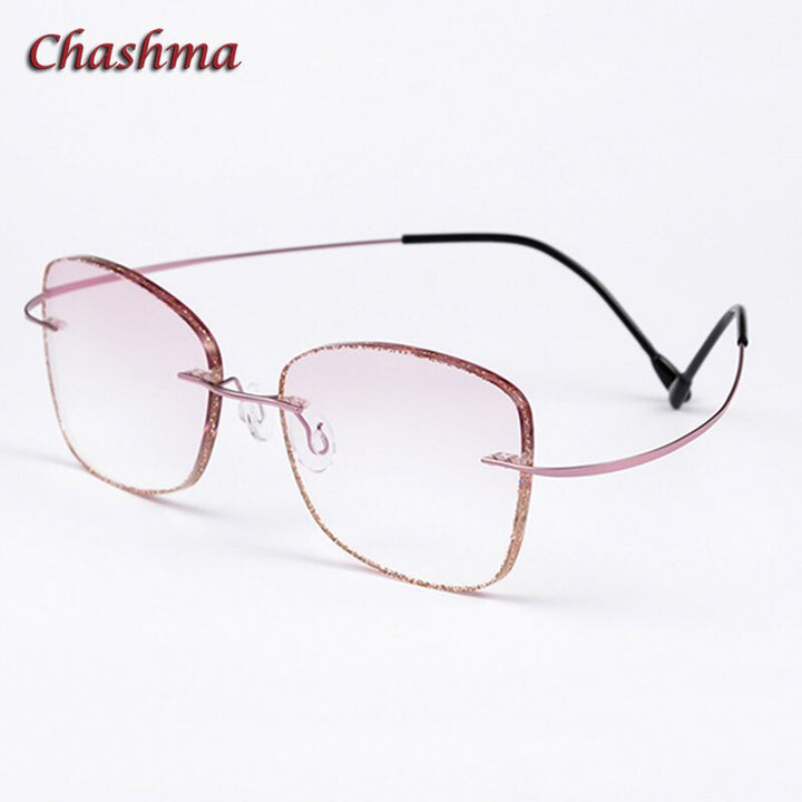 Chashma Ochki Unisex Rimless Square Titanium Eyeglasses Slfj160162 Rimless Chashma Ochki Pink Gray Red  