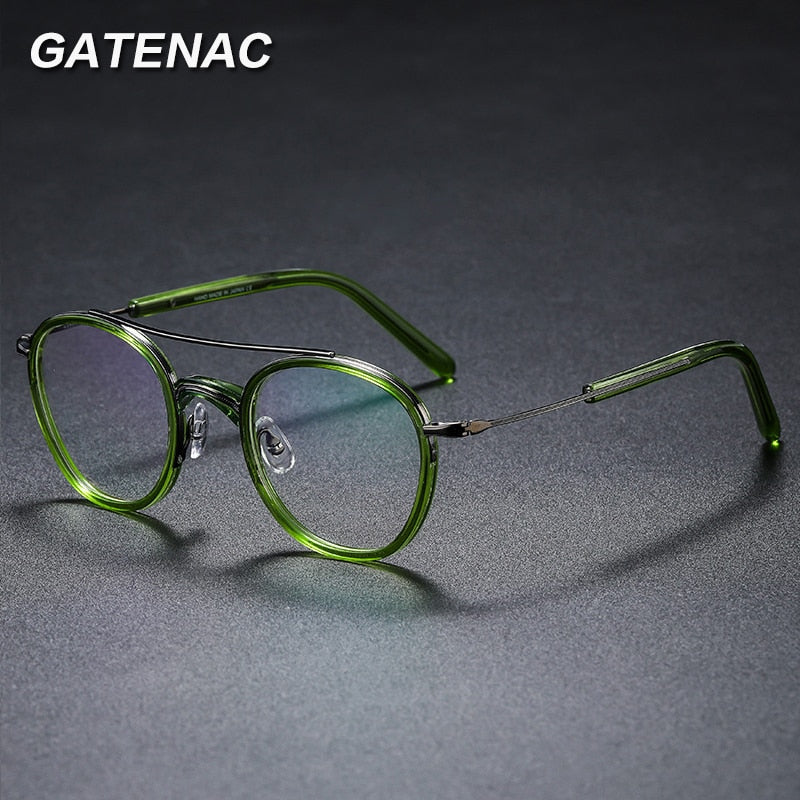 Gatenac Unisex Full Rim Round Titanium Acetate Double Bridge Frame Eyeglasses Gxyj681 Full Rim Gatenac   