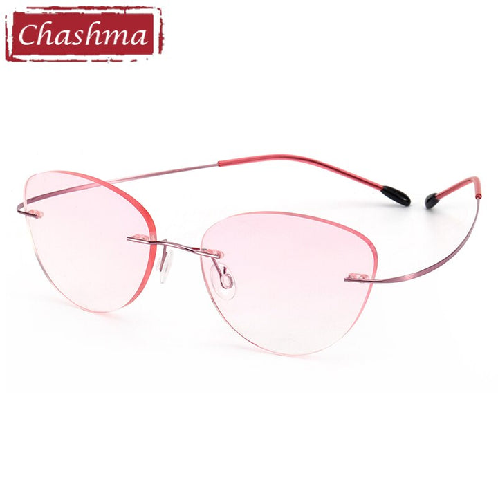 Women's Rimless Cat Eye Titanium Frame Eyeglasses 6074-2c Rimless Chashma Pink  