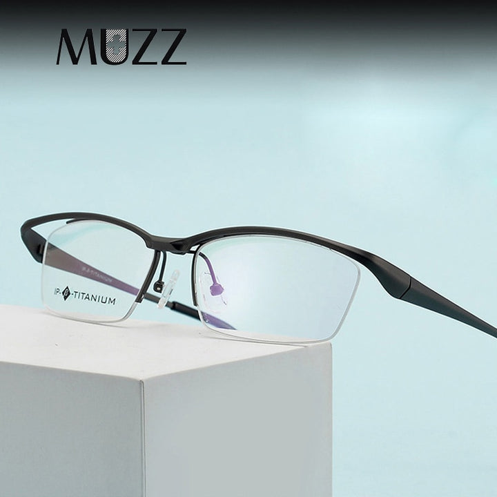 Muzz Men's Semi Rim Square Titanium Flip Up Frame Eyeglasses 18019 Semi Rim Muzz   