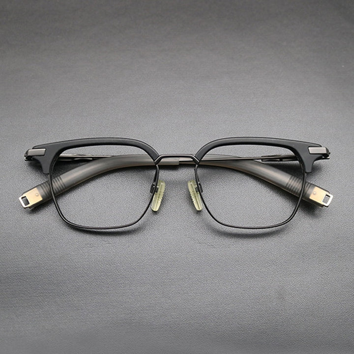 Gatenac Unisex Full Rim Square Titanium Acetate Frame Eyeglasses Gxyj669 Full Rim Gatenac Black  