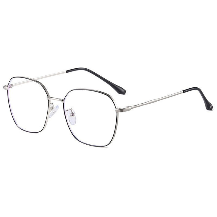 Hotony Unisex Full Rim Alloy Polygonal Frame Eyeglasses Zy9037 Full Rim Hotony BLACK SILVER  