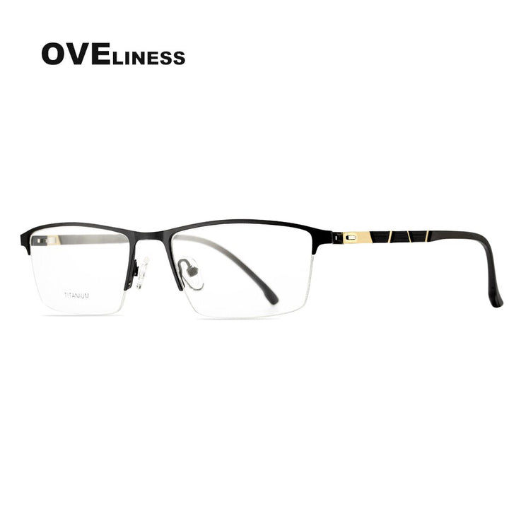 Oveliness Men's Semi Rim Square Screwless Titanium Alloy Eyeglasses Ol98p59 Semi Rim Oveliness black  